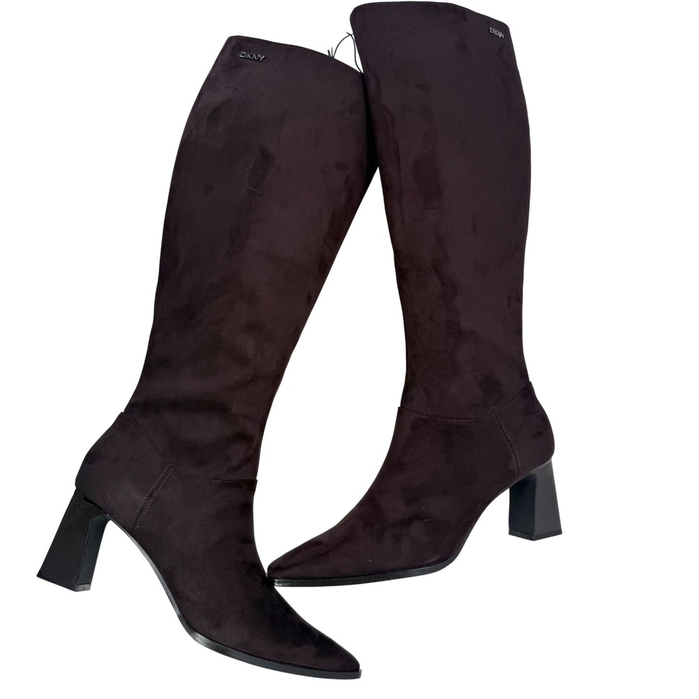 DKNY Salem Dark Brown Suede Pointed Toe Heel Knee High Boots Women's 8